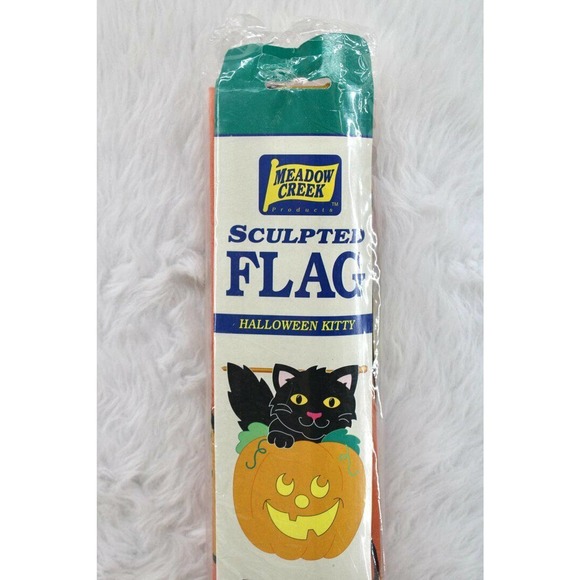 Halloween Black Kitty Cat Jack O Lantern Large Flag Sculpted Banner 28" x 40" - Picture 2 of 6